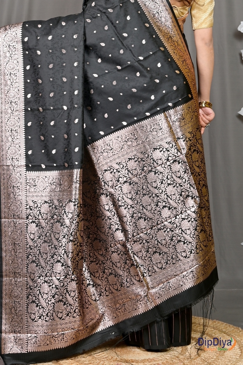 Black Cotton Silk Parova Tanchui Saree (514)